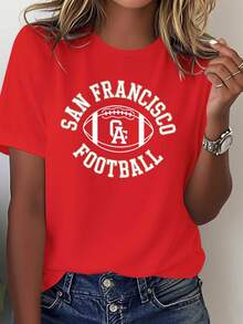 Camiseta de edición limitada para mujer con el del equipo de fútbol de San Francisco, California - Ropa casual pura para fanáticos, con letras doradas y diseño de fútbol, adecuada para todas las estaciones, con elónico SF para los seguidores, hecha de algodón ligero. - Negro - Ver 7