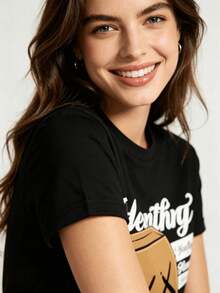 Tops para mujer de estilo streetwear de gran tamaño para adolescentes, con diseño de cabeza cuadrada de dibujos animados y mangas cortas de gran tamaño.Perfecto para fiestas de fin de semana, salidas con amigos, estilo urbano y uso casual diario. - Negro - Ver 7