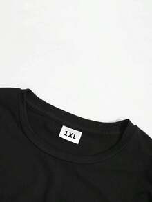 Camiseta de manga corta con estampado de cerezas y cuello redondo para mujer, sencilla y elegante. - Negro - Ver 4