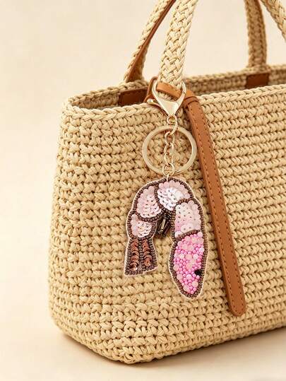 1pc Bohemian Style Handmade Beaded & Sequin Shrimp Bag Charm/Keychain, Cute Cartoon Animal Non-Woven Pendant, Suitable For Women Daily Wear, Beach & Holiday Accessory