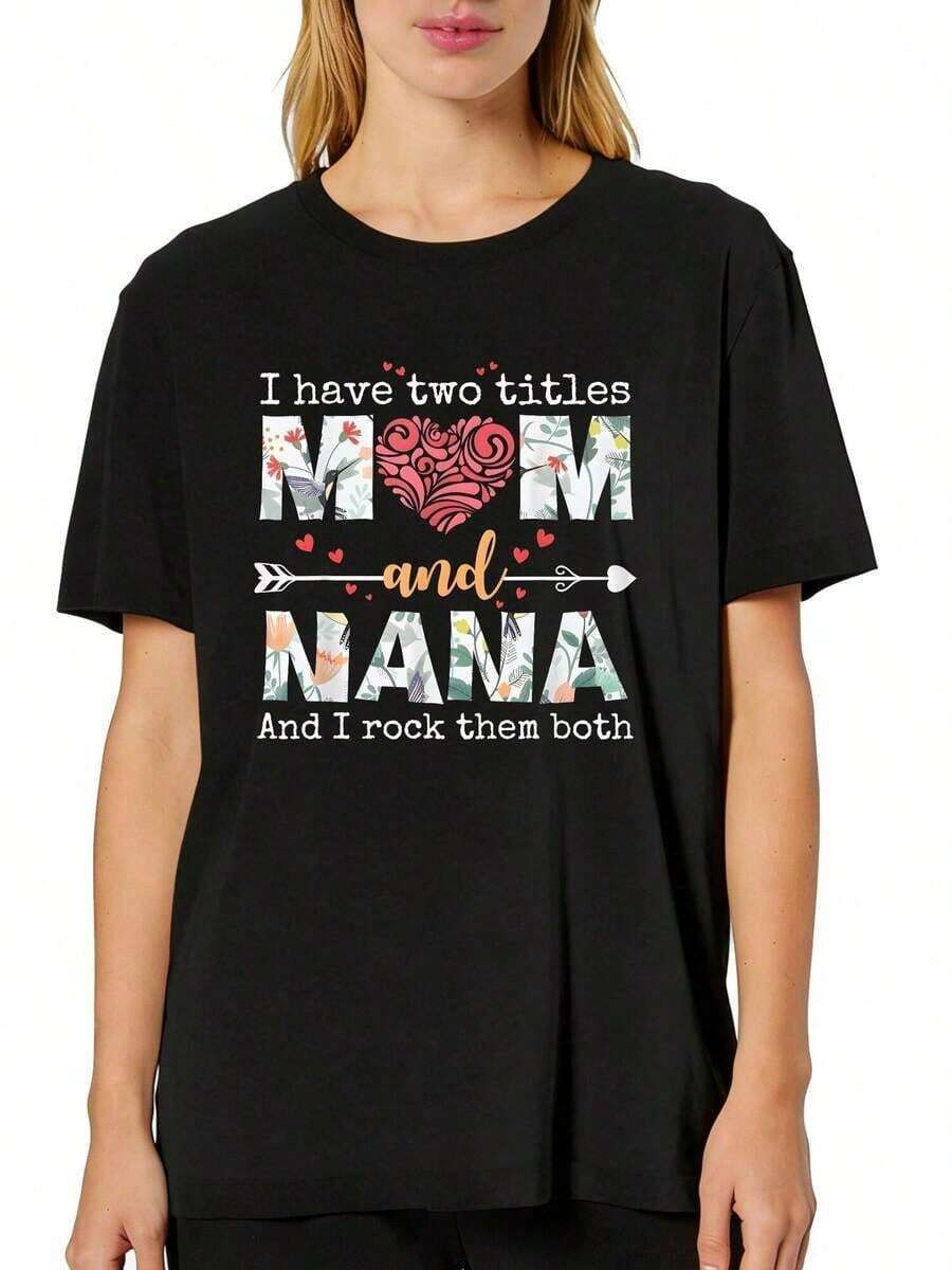 ropa de mujer Camisetas de manga corta de moda de verano para mujer, Camiseta con estampado de mamá y abuela para el Día de la Madre, Ropa de mujer, Camisetas de verano, Vacaciones de verano, camisas de mujer - Negro - Ver 1