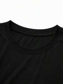 1 pieza Camiseta de algodón Y2K para mujer con estampado de cita callejera, manga corta, cuello redondo, corte regular, 100% algodón de alta calidad. - Negro - Ver 3