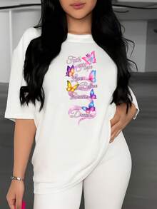 Camiseta de Manga Corta con Estampado "ClassicFaith Hope Love Believe Dream", Largo Regular, Ropa de Mujer, Camiseta Deportiva, Ideal para Viajes Diarios, Reuniones y Oficina, Bestseller - Blanco - Ver 6