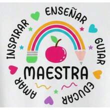 Playera camiseta mujer dama cuello redondo manga corta estampado GRAFICO DE MAESTRA ENSEÑADORA TEACHER MAETA PROFESORA GRAPHIC - Blanco - Ver 3