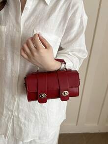1pc Mini Retro Cylinder Handbag, Women Shoulder Bag For Daily Use - Red - View 3