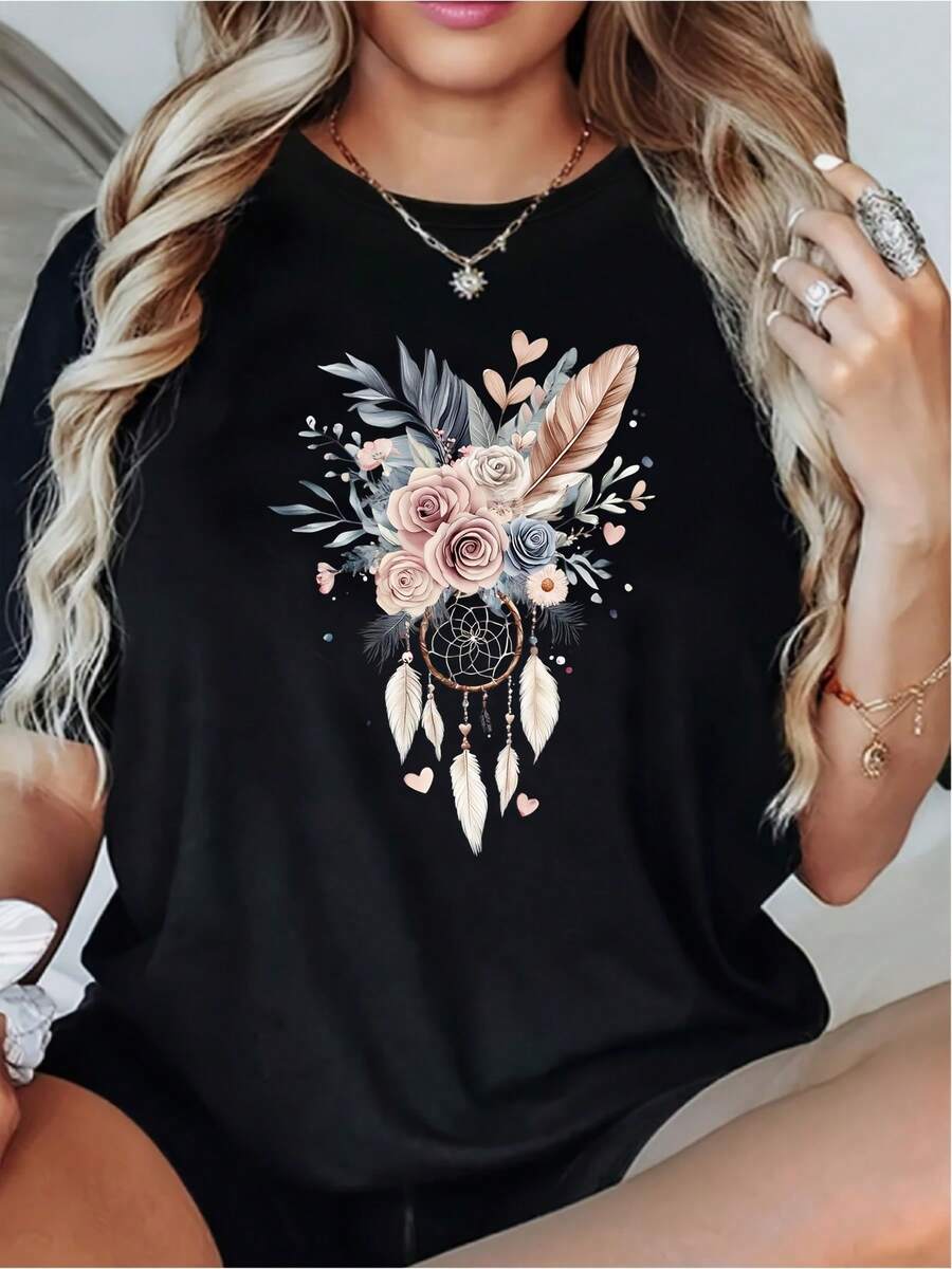 Elegante camiseta de cuello redondo para mujer - Top ligero casual - Camiseta transpirable adecu para c estación. I para el uso diario con un corte hoado; Por favor, consulte la tabla de tallas