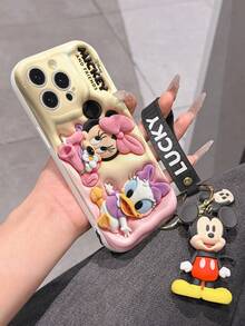 Disney Minnie Mouse & Daisy Duck Baby Phone Case With Minnie Charm And Minnie Lanyard - Cute Minnie And Daisy Protective Case With Bunny Ear Costumes And Beige Background Design, Equipped With Delicate Minnie Decorative Lanyard And Beaded Bracelet For Easy Carrying, Compatible With IPhone 17, 16, 15, 14, 13, 12, 11 Pro Series, Ideal For Birthdays, Holidays, Anniversaries, Graduation Gifts, Or Any Special Occasion To Surprise Family, Friends, Classmates, And Loved Ones. - 白色 - 查看 6