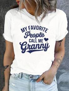 Women's T-Shirt With Funny Print "My Favorite Family Member Calls Me Grandma" - Casual Short-Sleeved Crew Neck T-Shirt, Suitable For Spring And Summer, Comfortable For Everyday Wear, With A Grandma Slogan, Machine Washable. - 白色 - 查看 7
