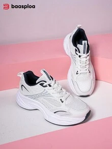 baasploa 女款復古厚底增高運動鞋，拼色厚底舒適緩震走路鞋，休閒街頭風日常穿搭鞋 - 白色 - 查看 8