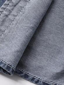 Camisa vaquera de lavado claro con cuello, bolsillos, ajuste holgado de manga larga, para primavera/verano/otoño - Azul lavado oscuro - Ver 8