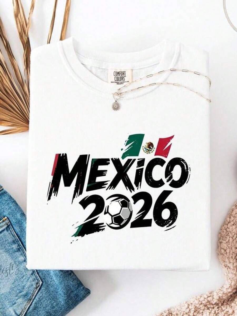 Camiseta de México 2026, Camiseta de la Copa Mundial 2026, Camiseta de la Copa Mundial, Copa Mundial de EE. UU., Camiseta de Color Cómodo - Negro - Ver 1