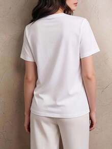 1pscAnewsta Camiseta Estampada Elegante y Divertida para Mujer, Adecuada para el Uso Diario, 100% Algodón - Blanco 9 - Ver 2