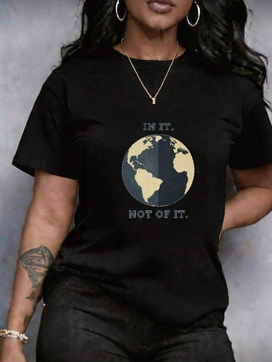 Camiseta para Mujer Estampado Floral y Estampado de Leopardo tonos de tierra y texto, Estilo Casual de manga corta y cuello redondo, Ropa de talla grande, corte holgado, apta para Uso Casual en casa, prenda cómoda, suave y transpirable, acabado cómodo de Alta Calidad, ideal para ocio, diseño holgado que se adapta perfectamente a cualquier cuerpo de talla grande - Negro - Ver 1