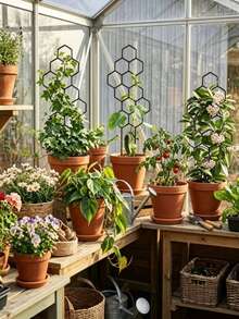 3件套蜂窝状植物攀爬架，户外庭院花园园艺植物支撑架，自粘式植物架，适用于藤蔓植物 - 多款式 - 查看 4