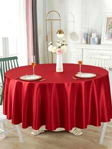 1pc Red Satin Tablecloth, Birthday Party Table Cover, Wedding Party Tablecloth, Baby Shower Party Table Runner, Princess Party Table Runner, Birthday Wedding Party Decoration, Bridal Shower Celebration, Anniversary Celebration, Restaurant Commercial Banquet Party Celebration, Graduation Decoration, Home Decoration, Room Decoration, Party Supplies - Red - View 6