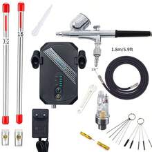 1 Set Spray Gun Kit (Includes Air Compressor) - Automatic Start/Stop Desktop Air Pump, Equipped With Multi-Caliber Portable Spray Gun And Accessories; Suitable For Painting, Nail Art, Model Coloring, Makeup And Cake Decoration. - EU C Type Plug(220-240V) - View 9