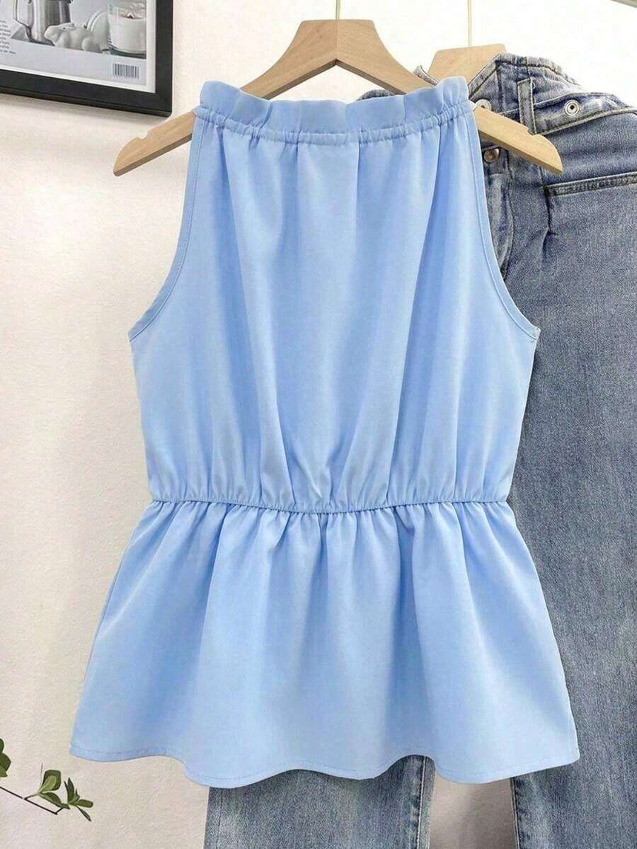 Blusa casual versátil de uso diario con estampado floral y pliegues para mujer - Azul 2 - Ver 1