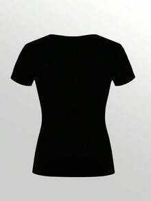 3 piezas Camisetas de manga corta casuales y versátiles de unicolor con pliegues para mujer - Multicolor 6 - Ver 3