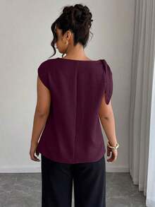 Camisa sin mangas de lino y algodón en beige con lazos en los hombros: informal para vacaciones, elegante para usar en la calle, adecuada para la oficina - Blusa talla grande para primavera y verano - Burdeos - Ver 2