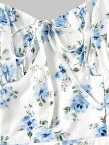 MOD Vestido de tirantes con estampado floral con cordón delantero - Verde pastel - Ver 8