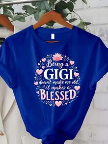 Camiseta clásica de talla grande para mujer de Trebalena, de corte holgado, con el mensaje "Hacer el Gigi no significa que soy vieja, me hace feliz" - 100% rosa suave y beige con estampado de corazones, de manga corta y cuello redondo, adecuada como regalo para la abuela, perfecta para el uso diario en verano. Éxito de . - Azul - Ver 7
