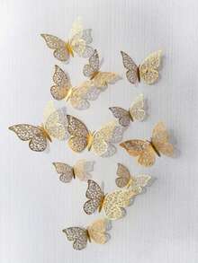 This Set Includes 12 Pcs 3D Hollow Butterfly Wall Stickers. They Can Be Used For Cake Decoration, Wedding Decoration, Living Room Decoration, Home Decoration, Butterfly Themed Decoration, Gender Reveal Party Decoration, Room Decoration And Wall Decoration. We Also Provide Customized Service. These High-Quality Self-Adhesive 3D Butterfly Wall Stickers Are Perfect For Home Decor, Weddings, Holidays And Creative Holiday Decorations. - One Size - View 2