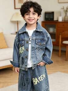 2pcs/Set Boys Casual Denim Jacket And Jeans Outfit Set, Loose Fit Suitable For Daily, School, Outdoor Wear, Autumn - Baby Blue - View 8