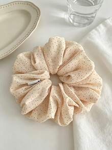 1pc Beige Polka Dot Scrunchie Soft Chiffon Hair Tie Elastic Hair Band For Women Daily Wear And Ponytail Holder And Hair Accessory - Multicolor - View 7