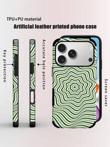 1pc Artistic Visual Illusion Wave Pattern Shock-Proof Dust-Proof Handcrafted Soft Shell Phone Case Suitable For Apple 17 Pro Max/16 Pro Max/16 Plus/13 Pro Max/14 Pro Max 13 14 11 12 Pro 11/15 Pro, Galaxy S24 Ultra, With Speaker Hole Design, Suitable As Holiday Gift - Green - View 1