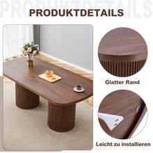 Modern Oval Dining Table With Fluted Central Leg, High Quality MDF Top With Wood Look, In Wabi-Sabi And Mid-Century Style For The Kitchen. - Khaki - View 9