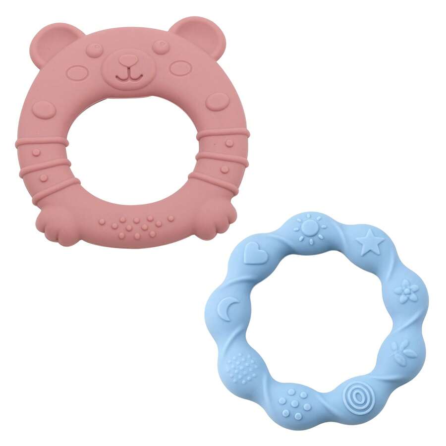 1 Set Of 2 Silicone Cartoon Bear Teething Rings, Baby Teething Toys, Anti-Bite Chew Stick - Multicolor - View 1
