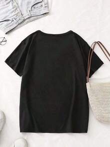 Camiseta Gráfica Blanca para Mujeres - Diseño Divertido de Sirena con Texto "MANANA SERA DONTO" - Camiseta Casual Suave y Elástica para el Gimnasio, Playa, Salón - Lavable a Máquina, Top para Mujeres, Ajuste de Playa, Estampado, Ajuste Cómodo, Camiseta Impresa, Amantes del Fitness, Suelta y CómodaPure-Cotton - Negro - Ver 3