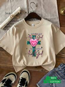 Camiseta de cuello redondo para mujer con estampado de anime y letras de moda, edición limitada, diseño sencillo, cómoda y transpirable, adecuada para uso casual diario, que muestra un estilo natural y elegante, imprescindible para fiestas de verano, envío local, gema de corazón rosa en forma de cruz, algodón ligero. - Blanco - Ver 9