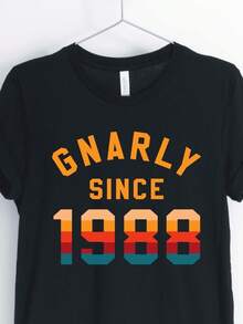 Camisetas unisex de manga corta, están de moda desde 1988, amantes de los años 80, camisetas de los años 80, camisetas para fiestas de los años 80, camisetas de cumpleaños de los años 80, camisetas unisex, playeras hombre, spiderman, ,  mujer, romwe men, boho chic, regalos para maestros, camisetas de mujer, conjuntos curvy para mujer, y2k. - Negro - Ver 1