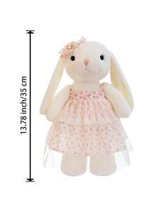 1pc XL Cute Floral Dress Rabbit Plush Doll, Soft Stuffed Rabbit Doll With Lace Hat, Fashion Home Room Decor, Suitable For Children's Holiday Birthday Gift - Pink - View 10
