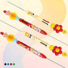 1pc Creative Multicolor Ballpoint Pen Set, Floral And Apple Pattern Ballpoint Pens, Providing 4 Colors For Various Uses, 0.7mm Smooth Writing, Student Stationery, Office Supplies, High Capacity Exam Writing Pen, Suitable For Note-Taking, Error Correction And Highlighting - Ballpoint Pen - View 9