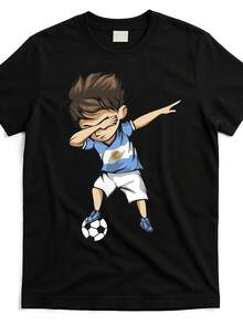 Camiseta de fútbol de Argentina para hombre - Camiseta gráfica con diseño de jugador de fútbol dabbing, acabado brillante de estilo retro, comodidad para todas las estaciones, ropa deportiva casual para fanáticos de los deportes, seda de hielo, secado rápido, absorción de humedad, malla transpirable, sin opresión - Negro - Ver 6