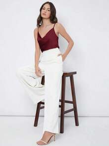 Top de satén sin mangas para mujer, elegante y romántica de unicolor, para uso casual y de negocios, adecuada para oficina, diario, otoño - Burdeos 2 - Ver 3