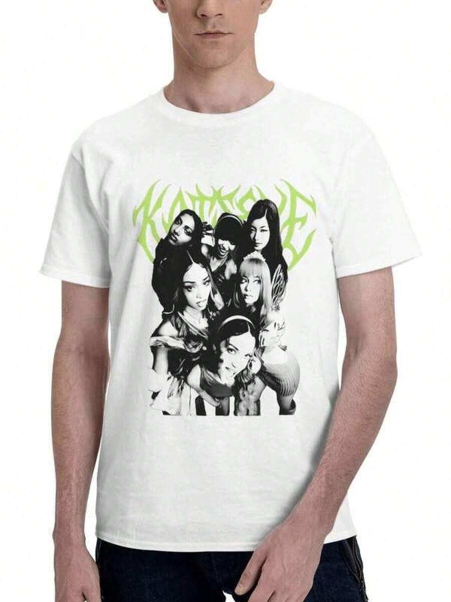 Camiseta Katseye Green Gothic Group Art, merchandising para fans de grupos de chicas K-Pop, camiseta gráfica estilo heavy metal, top unisex casual de algodón de manga corta. Playera Blanca Hombre Y Mujer Blusas Casuales Verano Y2k Playeras Basicas Algodón - Blanco - Ver 1