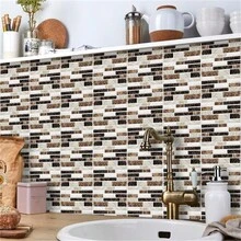Bộ 12/25 miếng dán gạch giả đá cẩm thạch chống dầu mỡ cho nhà bếp, giấy dán tường giả đá cẩm thạch pha lê, miếng dán trang trí nhà tắm, miếng dán gạch tự dính cho việc cải tạo nhà cũ. - A - Xem 4