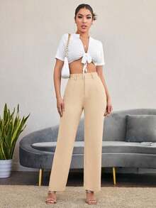Pantalones de pierna recta unicolores - Albaricoque - Ver 5