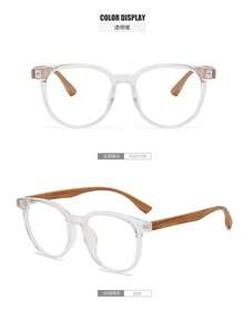 1 Pair Of Unisex Retro Round Non-Prescription Glasses, With Wood Grain Temples And Clear Lenses, Suitable For Daily Casual Wear, Office, Business, And Street Style, Fashionable And Versatile Glasses, 2026 New Model - A3 - Xem 6