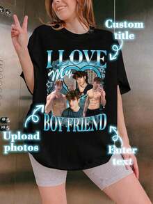 Ropa personalizada, Camiseta gráfica de mujer, Camiseta personalizada "Amo a mi novia/novio" para el Día de San Valentín, Regalo para novia/esposa, Camiseta estética Y2K, Regalo del Día de San Valentín, Camisa oversize, Camiseta con foto personalizada, Camiseta de mujer, Camiseta personalizada "Amo", Camiseta personalizada con foto de amor, Ornamental, Dawg, Único, Personalizado, Regalos ideales para ella, Familia, Amigos, Niñas rosas, Para vacaciones, Para aniversarios, Tops de mujer personalizados, Casual callejero elegante negro de verano - Negro - Ver 10