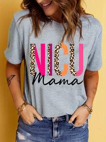 Camiseta con estampado "Abuela Bendita", top casual de manga corta y cuello redondo para el Día de la Madre, adecuada para usar en primavera y verano, ropa de mujer - fácil de lavar y mantener para el uso diario. - Negro - Ver 9
