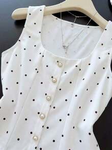 Elegante Blusa de Verano de Lunares Vintage con Decoración de Perlas para Mujer, Blusas Elegantes para Mujer, Atuendos de Trabajo para Mujer, Blusas de Verano para Mujer, Últimas Blusas Lindas para Mujer, Nuevos Llegados, Blusas Casuales El - Blanco - Ver 6