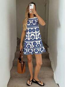 Vestido mini estampado para mujer, adecuado para primavera y verano - Multicolor 3 - Ver 3