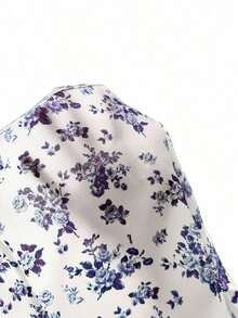 Camisa sin mangas para mujer con cuello mao y corbata plegable de tela estampada - Morado - Ver 7
