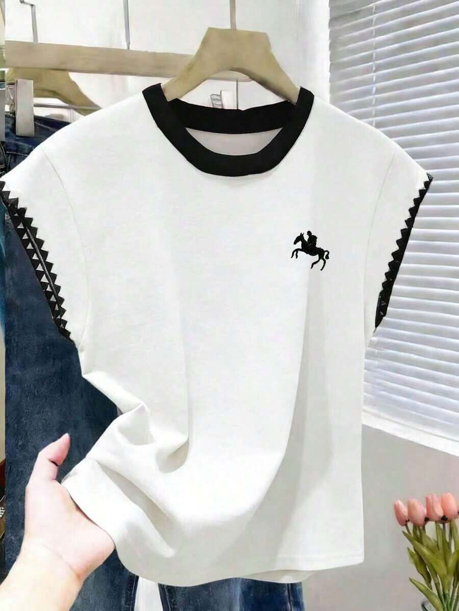 Nueva camiseta de manga corta con bloques de color y rayas, ropa de primavera/verano - Multicolor 5 - Ver 1
