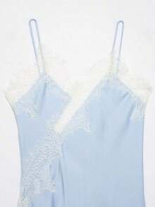 Seelio Nuevo Top de estilo lencería sexy con decoración de encaje, estilo europeo y americano, para mujer, color negro, para verano - Azul - Ver 6
