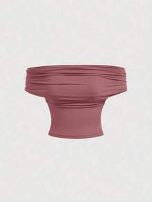 Camiseta de tirantes ajustada de un solo color con 3 formas de usar para mujeres - Rosa vieja - Ver 6